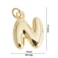 Detailed view of gold balloon letter N pendant with precise size and weight measurements - Letter N Style (DZ-2820)
