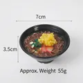 Miniature realistic bowl of ramen noodle keychain toy model, 7cm diameter size - Garlic Soba Noodles / Ornament Style