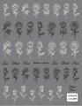 5D embossed nail art stickers featuring black and white rose line drawings in style 217 - 217 Black and White Embossed Rose Style (217)