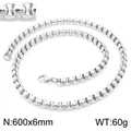 Silver stainless steel box pearl chain necklace 600x6mm size for men and women - Silver 6mm x 600mm (KN230438-Z)