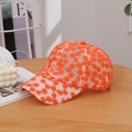 Breathable white mesh baseball cap with orange daisy embroidery and curved brim style - Adjustable / Orange Red