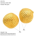 Detail view of 25mm 18k gold-plated 304 stainless steel scale texture stud earrings - Snake Scale Spherical Style (SE147G)