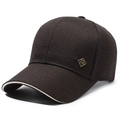 Men's dark brown baseball cap featuring textured twill fabric and gold metal logo - R-Logo Coffee