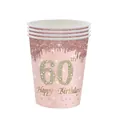 Pappbecher zum 60. Geburtstag in Rosa und Roségold mit glitzerndem Tropfeneffekt - 60. Geburtstag Pappbecher
