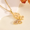 Elegant gold bow necklace with yellow cat eye stones and sparkling zircons for women - Gold Hollow Stone Inlaid Bowknot Necklace