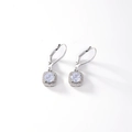 Boucles d'oreilles argentées avec zircon carré, pierre principale claire et petits cristaux - Blanc