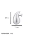 Silver teardrop hoop earrings in polished stainless steel 39mm height 21mm width - Water Drop Stud / 20*40mm / Steel