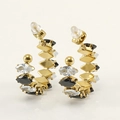 Pendientes en C de acero bañados en oro 18K con circonitas marquise negras y claras - Chapado al Vacío 18K / Blanco y Negro (370)