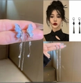 Pendientes de mariposa azul con borlas de circón y elegante acabado plateado - Estilo de Combinación de Borlas de Ondas Plateadas / Plateado