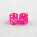 Pink translucent acrylic dice pendant set with silver rings for DIY jewelry making - Rose Red
