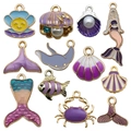 DIY purple ocean collection seashell mermaid starfish alloy charms with gold plating - Mix 12pcs Purple Series