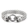Punk hip hop men's stainless steel skull bracelet with gothic heavy metal chain links - Steel Color (KB157893-K)