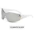 Y2K style white frame star sunglasses with silver mirror lenses for outdoor sports - White Frame Silver Mirror Lenses