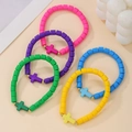 Bohemian colorful polymer clay cross bracelet set with five elastic candy-colored bands - SY0823-1