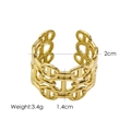 Detail view of 14K gold plated stainless steel open ring with anchor link chain design - Gold-Triple Anchor Link