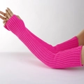 Close-up of pink knitted arm sleeves showing texture and elastic ribbed cuffs - Rose Red