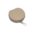 Light khaki pebbled leather mini crossbody coin pouch with silver zipper and hook - Mini Round Purse / Apricot