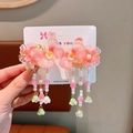 Pink petal butterfly hair clips with tassels for girls' Chinese Hanfu traditional hairstyle - 14# Pink Glass Butterfly