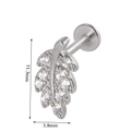 Silver leaf cartilage earring with cubic zirconia studs and 11.3mm dimension - Leaf