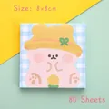 Schattig roze beer notitieblok 8x8cm met 80 vellen en blauw geblokt coverontwerp - Schattige dieren plaknotities - Bloemenbeer / 80 Stuks/Verpakking