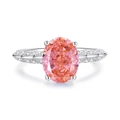 Eleganter Ring aus S925 Sterlingsilber mit ovalem rosa Edelstein und Seitendiamanten - US 6 / Padparadscha-Rosa