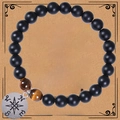 Detail of beaded bracelet with black onyx, tiger eye stones and silver compass charm - Tiger Eye Stone + Matte Stone Bracelet