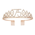 Tiara per il 75° compleanno in oro rosa con strass e pettini per capelli integrati - 75 anni