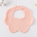 Pink petal-shaped 100% cotton gauze baby bib with snap closure and soft layered texture - Gauze Flower Scarf - Korean Pink