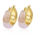 Elegant teardrop gold-plated stainless steel hoop earrings featuring pink marble resin - Chunky Teardrop Hoop Style (MS-840) / No.4 Light Pink