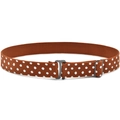 Adjustable brown kids' elastic belt with white polka dots and grey T-buckle - Camel Polka Dot