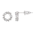 Silver olive branch wreath stud earrings with zircons in a minimalist nature design - Silver