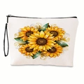 Wasserdichte Leinen-Kosmetiktasche mit Sonnenblumen-Druck und schwarzer Handgelenkschlaufe - Einzelner Sonnenblumen-Stil (xy-007-04) / Mit Handschlaufe