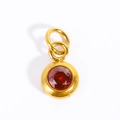 Gold-plated birthstone pendant with round red faceted zircon for jewelry making - January-Garnet Red