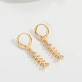 Unique gold fishbone earrings featuring sparkling white rhinestones in a retro style - Fish Bone (ES2641)