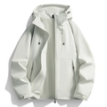 Men's outdoor hooded jacket in ivory white featuring multiple pockets and windproof fabric - Ivory