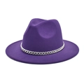 Detail of deep purple fedora hat with a bold silver chain accessory on white background - M(56-58cm) / Purple