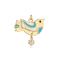 Detail of bird pendant with sky blue enamel finish and dangling zircon crystal ball - Blue Swallow Pendant