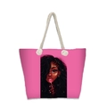 Détail du sac en toile rose avec anses en corde et illustration d'une femme noire élégante - Femme à la Sucette en Cœur (jiayingstb44)