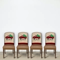 Set of 4 Christmas chair covers with vintage red truck and Xmas tree pattern - Oxford 4PCS Set 02/Red Truck Style