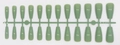 Detail view of sage green glossy coffin fake nails on sprue showing 24 pieces set - Bean Green (ZBLL-16)