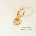 Detail view of a 14mm gold hoop earring with a sparkling pavé stone and matte finish - Semi-circle Pave Zircon