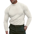 Dettaglio del collo alto e della trama a maglia fine della maglia a maniche lunghe color panna - XS / Bianco Sporco
