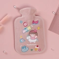 Pink plush hot water bottle cover featuring a cute girl riding a unicorn cartoon design - Large Pink - Swimming Ring Girl