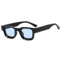 Vintage square sunglasses with thick black frames and light blue transparent lenses - Black Frame Blue Lens