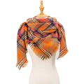 Plaid scarf in orange, brown and navy blue check pattern on a mannequin - Orange Plaid