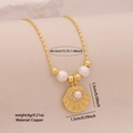 Elegante collar con colgante de concha dorada, perla y cristales en cadena de cobre - 4# Vieira