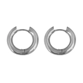 Detailed close-up of polished silver hoop earrings with a secure clasp on a white background - Steel Color / 20mm Diameter