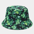 Close-up of green shamrock clover print on high-quality black fabric of bucket hat - M / Black with Green Shamrock (5#)