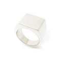 Polished silver stainless steel signet ring with a minimalist square flat top design - US 7