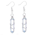 Detail of silver wire-wrapped hexagonal opalite crystal earrings with fishhook backs - Wire Wrapped Hexagonal Prism Earrings / Silver Opalite Earrings